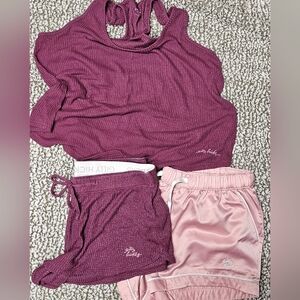 Cozy Ribbed Sleepwear Set in Burgundy and Pink
